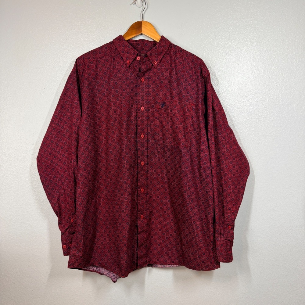Ariat Button Down Shirt Mens XL Red Nyles Classic Long Sleeve Geo Print EUC